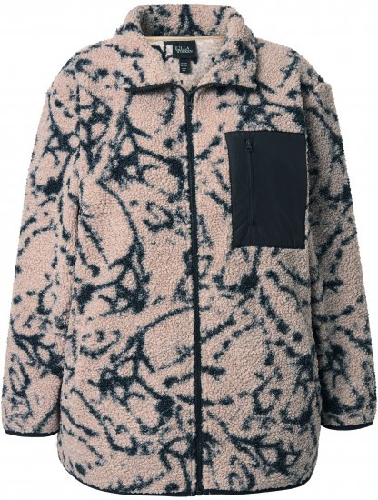 Ulla Popken Marble Print Teddy Fleece Jacket Dark Putty - Hettegensere og collegegensere - Myke gensere, hettegensere og strikk