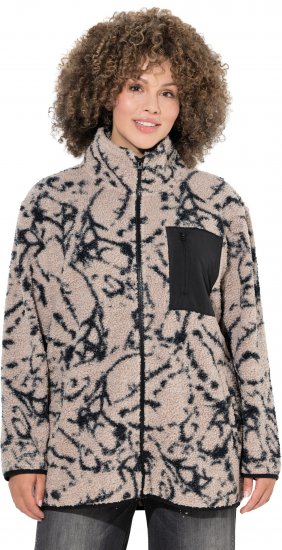 Ulla Popken Marble Print Teddy Fleece Jacket Dark Putty - Hettegensere og collegegensere - Myke gensere, hettegensere og strikk