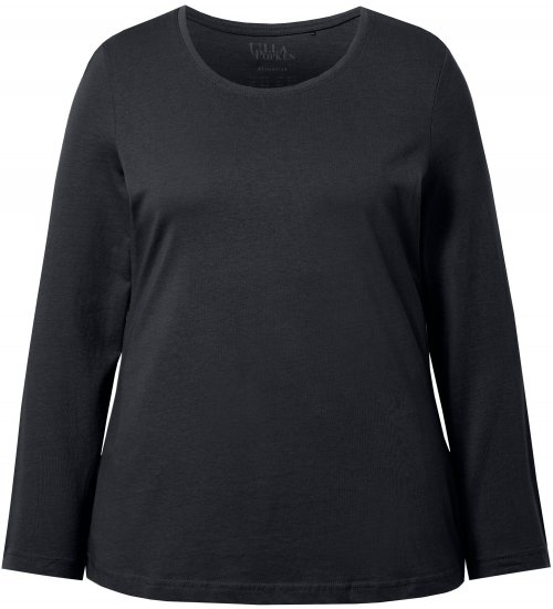 Ulla Popken Basic Round Neck Long Sleeve Slim Fit Cotton Tee Black - T-skjorter - 