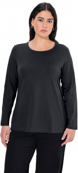Ulla Popken Basic Round Neck Long Sleeve Slim Fit Cotton Tee Black - T-skjorter - 