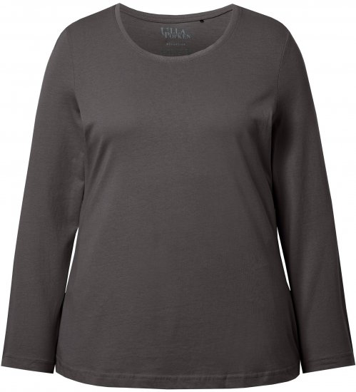 Ulla Popken Basic Round Neck Long Sleeve Slim Fit Cotton Tee Graphite Grey - T-skjorter - 