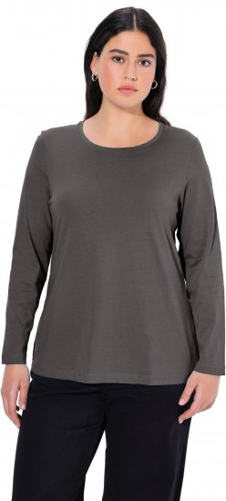 Ulla Popken Basic Round Neck Long Sleeve Slim Fit Cotton Tee Graphite Grey - T-skjorter - 