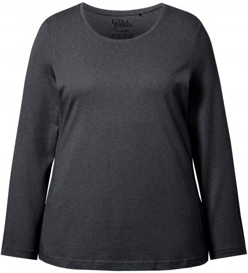 Ulla Popken Basic Round Neck Long Sleeve Slim Fit Cotton Tee Charcoal - T-skjorter - 