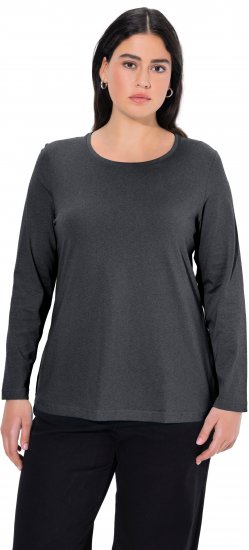 Ulla Popken Basic Round Neck Long Sleeve Slim Fit Cotton Tee Charcoal - T-skjorter - 