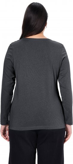 Ulla Popken Basic Round Neck Long Sleeve Slim Fit Cotton Tee Charcoal - T-skjorter - 