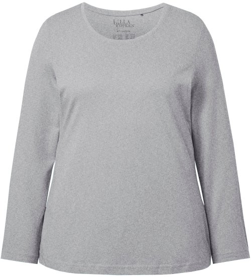 Ulla Popken Basic Round Neck Long Sleeve Slim Fit Cotton Tee Light Grey Melange - T-skjorter - 