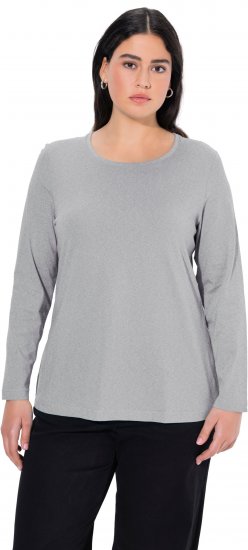 Ulla Popken Basic Round Neck Long Sleeve Slim Fit Cotton Tee Light Grey Melange - T-skjorter - 