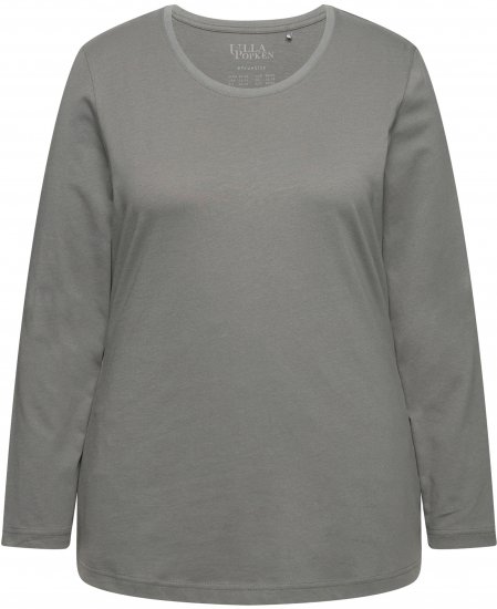 Ulla Popken Basic Round Neck Long Sleeve Slim Fit Cotton Tee Grey - T-skjorter - 