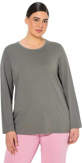 Ulla Popken Basic Round Neck Long Sleeve Slim Fit Cotton Tee Grey - T-skjorter - 