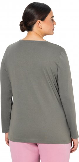 Ulla Popken Basic Round Neck Long Sleeve Slim Fit Cotton Tee Grey - T-skjorter - 