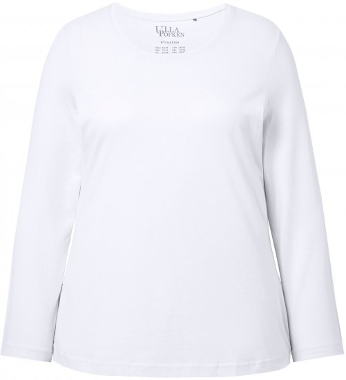 Ulla Popken Basic Round Neck Long Sleeve Slim Fit Cotton Tee Snow White - Skjørt - Skjørt i store størrelser