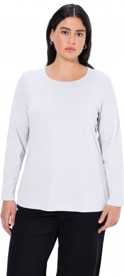 Ulla Popken Basic Round Neck Long Sleeve Slim Fit Cotton Tee Snow White - Skjørt - Skjørt i store størrelser