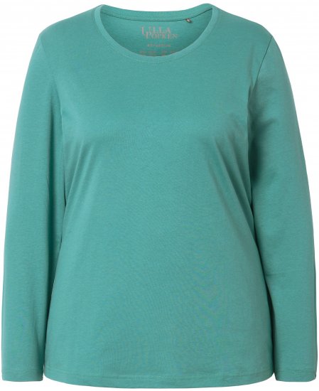 Ulla Popken Basic Round Neck Long Sleeve Slim Fit Cotton Tee Green - T-skjorter - 