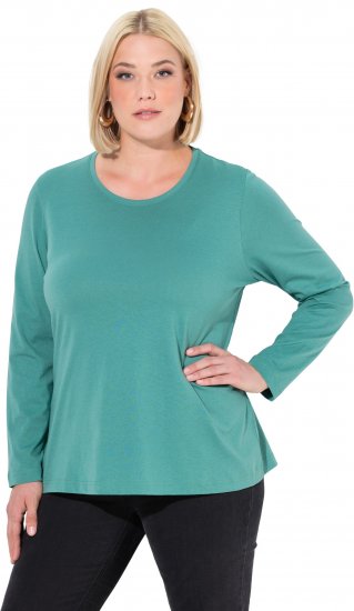 Ulla Popken Basic Round Neck Long Sleeve Slim Fit Cotton Tee Green - T-skjorter - 