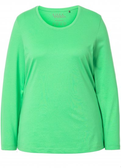 Ulla Popken Basic Round Neck Long Sleeve Slim Fit Cotton Tee Mint Green - T-skjorter - 