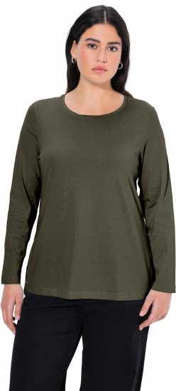 Ulla Popken Basic Round Neck Long Sleeve Slim Fit Cotton Tee Olive - T-skjorter - 