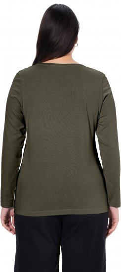 Ulla Popken Basic Round Neck Long Sleeve Slim Fit Cotton Tee Olive - T-skjorter - 