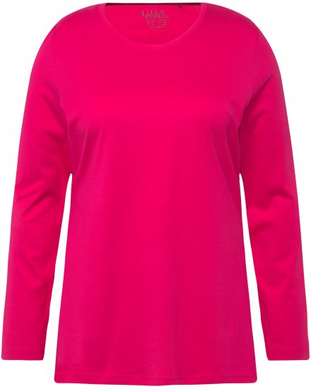 Ulla Popken Basic Round Neck Long Sleeve Slim Fit Cotton Tee Magenta Pink - T-skjorter - 