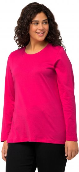 Ulla Popken Basic Round Neck Long Sleeve Slim Fit Cotton Tee Magenta Pink - T-skjorter - 