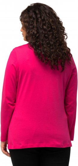 Ulla Popken Basic Round Neck Long Sleeve Slim Fit Cotton Tee Magenta Pink - T-skjorter - 