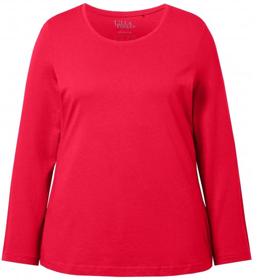 Ulla Popken Basic Round Neck Long Sleeve Slim Fit Cotton Tee Red - T-skjorter - 