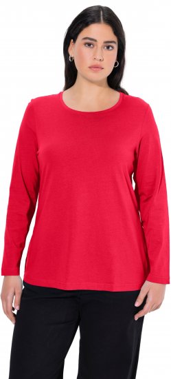 Ulla Popken Basic Round Neck Long Sleeve Slim Fit Cotton Tee Red - T-skjorter - 