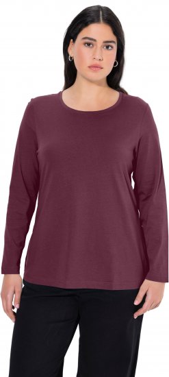 Ulla Popken Basic Round Neck Long Sleeve Slim Fit Cotton Tee Dark Berry - T-skjorter - 
