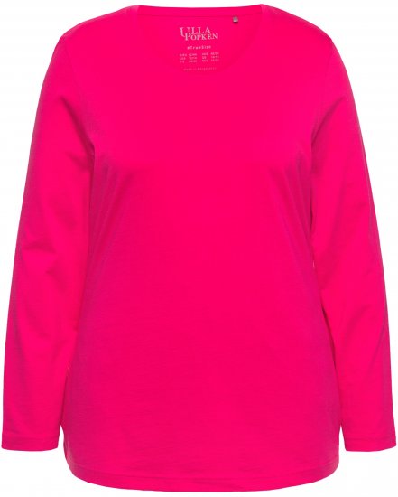 Ulla Popken Basic Round Neck Long Sleeve Slim Fit Cotton Tee Red Pink - T-skjorter - 