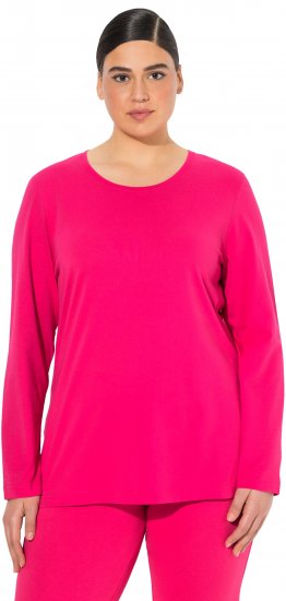 Ulla Popken Basic Round Neck Long Sleeve Slim Fit Cotton Tee Red Pink - T-skjorter - 