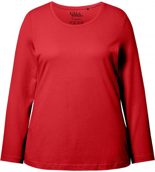 Ulla Popken Basic Round Neck Long Sleeve Slim Fit Cotton Tee Salsa Red - T-skjorter - 