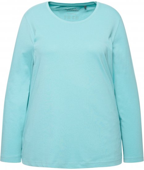 Ulla Popken Basic Round Neck Long Sleeve Slim Fit Cotton Tee Mint - T-skjorter - 