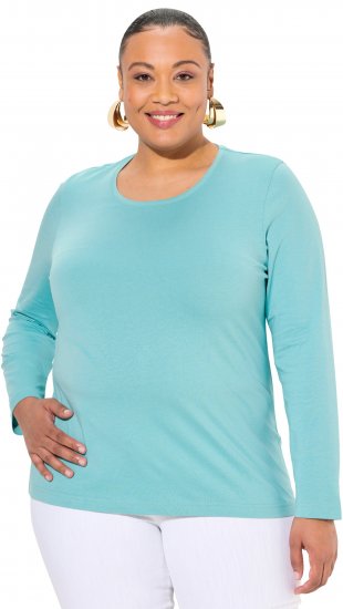 Ulla Popken Basic Round Neck Long Sleeve Slim Fit Cotton Tee Mint - T-skjorter - 