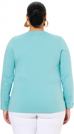 Ulla Popken Basic Round Neck Long Sleeve Slim Fit Cotton Tee Mint - T-skjorter - 