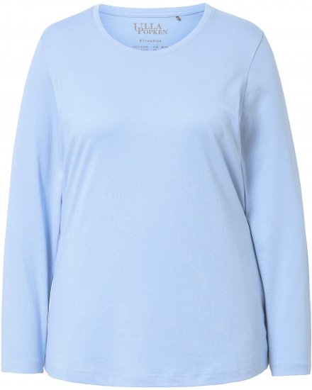 Ulla Popken Basic Round Neck Long Sleeve Slim Fit Cotton Tee Light Blue - T-skjorter - 