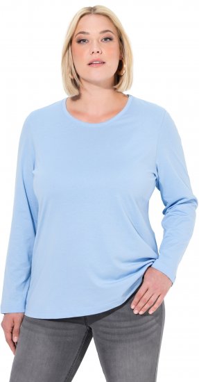 Ulla Popken Basic Round Neck Long Sleeve Slim Fit Cotton Tee Light Blue - T-skjorter - 