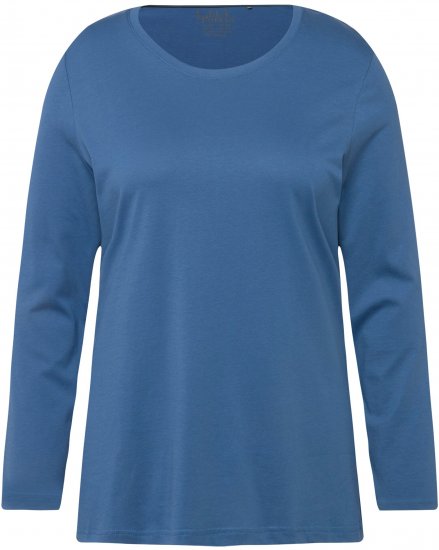 Ulla Popken Basic Round Neck Long Sleeve Slim Fit Cotton Tee Blue Denim - T-skjorter - 