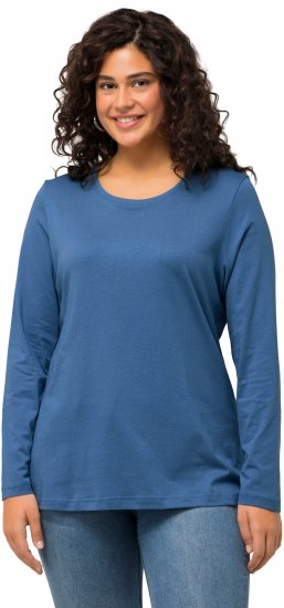 Ulla Popken Basic Round Neck Long Sleeve Slim Fit Cotton Tee Blue Denim - T-skjorter - 