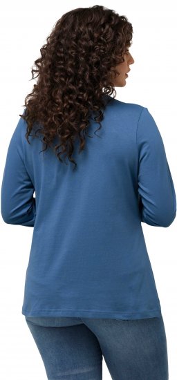 Ulla Popken Basic Round Neck Long Sleeve Slim Fit Cotton Tee Blue Denim - T-skjorter - 
