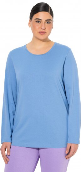 Ulla Popken Basic Round Neck Long Sleeve Slim Fit Cotton Tee Light Cornflower - T-skjorter - 