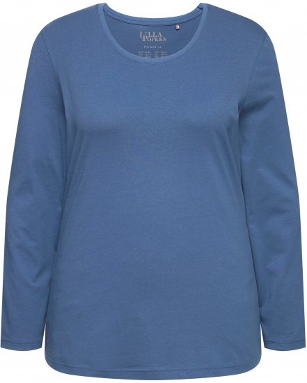 Ulla Popken Basic Round Neck Long Sleeve Slim Fit Cotton Tee Ink Blue - T-skjorter - 