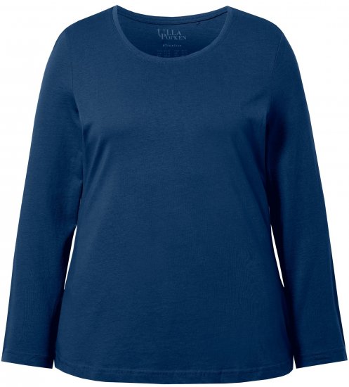 Ulla Popken Basic Round Neck Long Sleeve Slim Fit Cotton Tee Dark Blue - T-skjorter - 