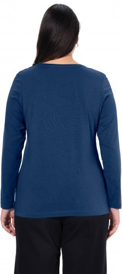 Ulla Popken Basic Round Neck Long Sleeve Slim Fit Cotton Tee Dark Blue - T-skjorter - 