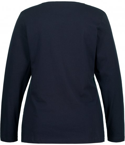 Ulla Popken Basic Round Neck Long Sleeve Slim Fit Cotton Tee Navy Blue - T-skjorter - 