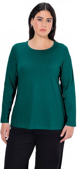 Ulla Popken Basic Round Neck Long Sleeve Slim Fit Cotton Tee Teal Green - T-skjorter - 