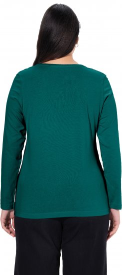 Ulla Popken Basic Round Neck Long Sleeve Slim Fit Cotton Tee Teal Green - T-skjorter - 