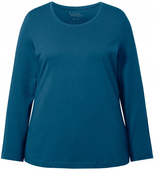 Ulla Popken Basic Round Neck Long Sleeve Slim Fit Cotton Tee Cerulean - T-skjorter - 