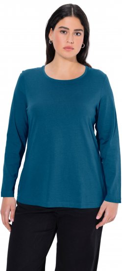 Ulla Popken Basic Round Neck Long Sleeve Slim Fit Cotton Tee Cerulean - T-skjorter - 