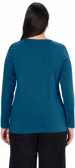 Ulla Popken Basic Round Neck Long Sleeve Slim Fit Cotton Tee Cerulean - T-skjorter - 