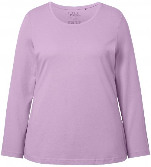 Ulla Popken Basic Round Neck Long Sleeve Slim Fit Cotton Tee Lavender - T-skjorter - 