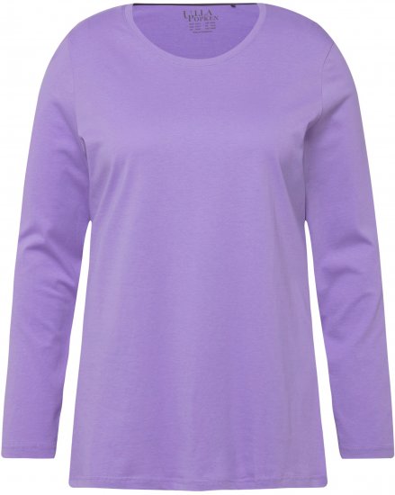 Ulla Popken Basic Round Neck Long Sleeve Slim Fit Cotton Tee Pale Lilac - T-skjorter - 